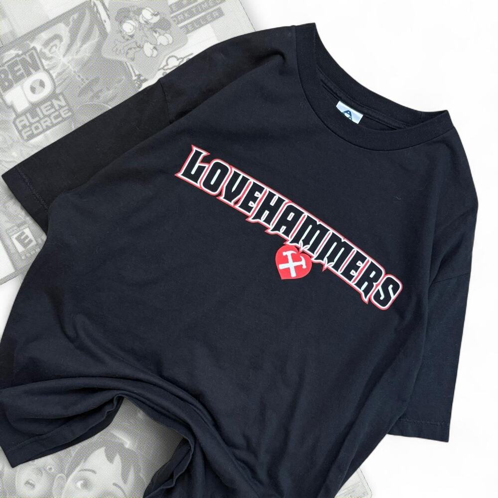 Black & Red Y2K Lovehammers Rock Band Graphic Tee